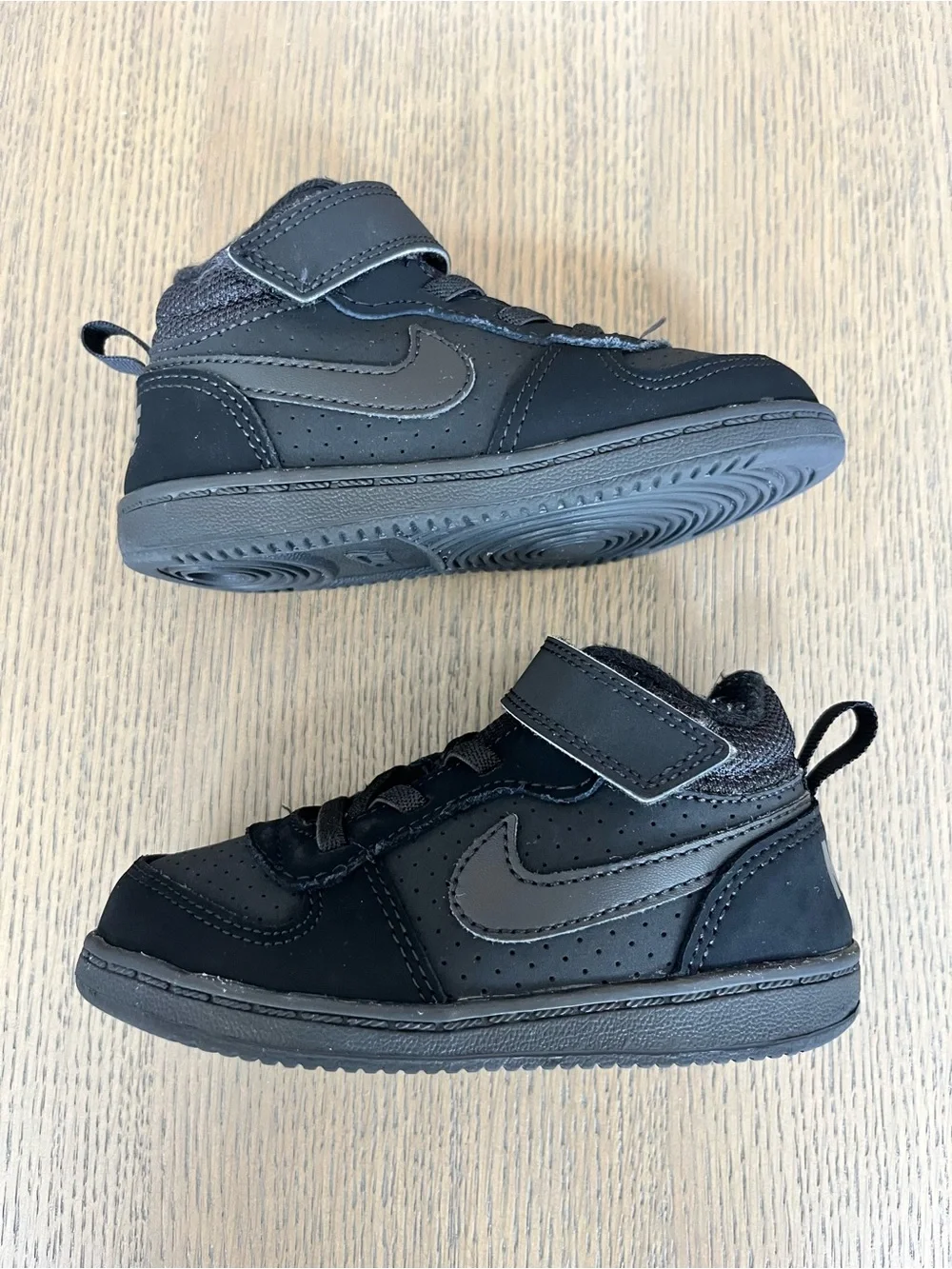 Nike Kids Black High-Top Sneakers with Hook-and-Loop Strap